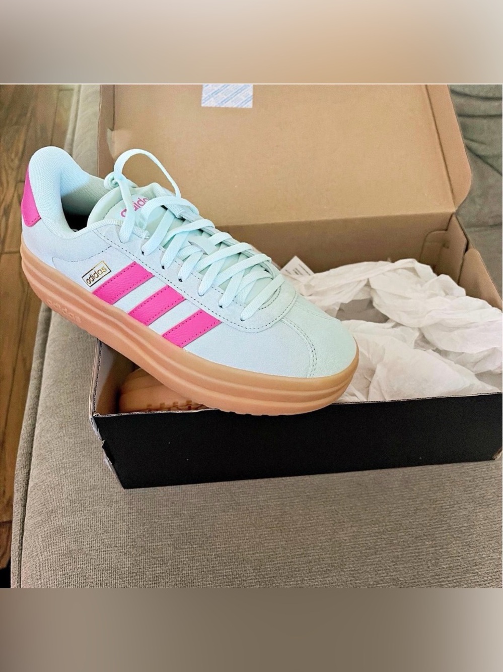 adidas Women's Mint Green and Hot Pink Platform Sneakers